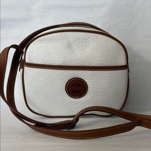 Esprit Crossbody Vintage White & Brown Pebbled Purse Handbag 90s Y2K Strap